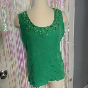 Ruby Rd. Green Embellished Tank Top